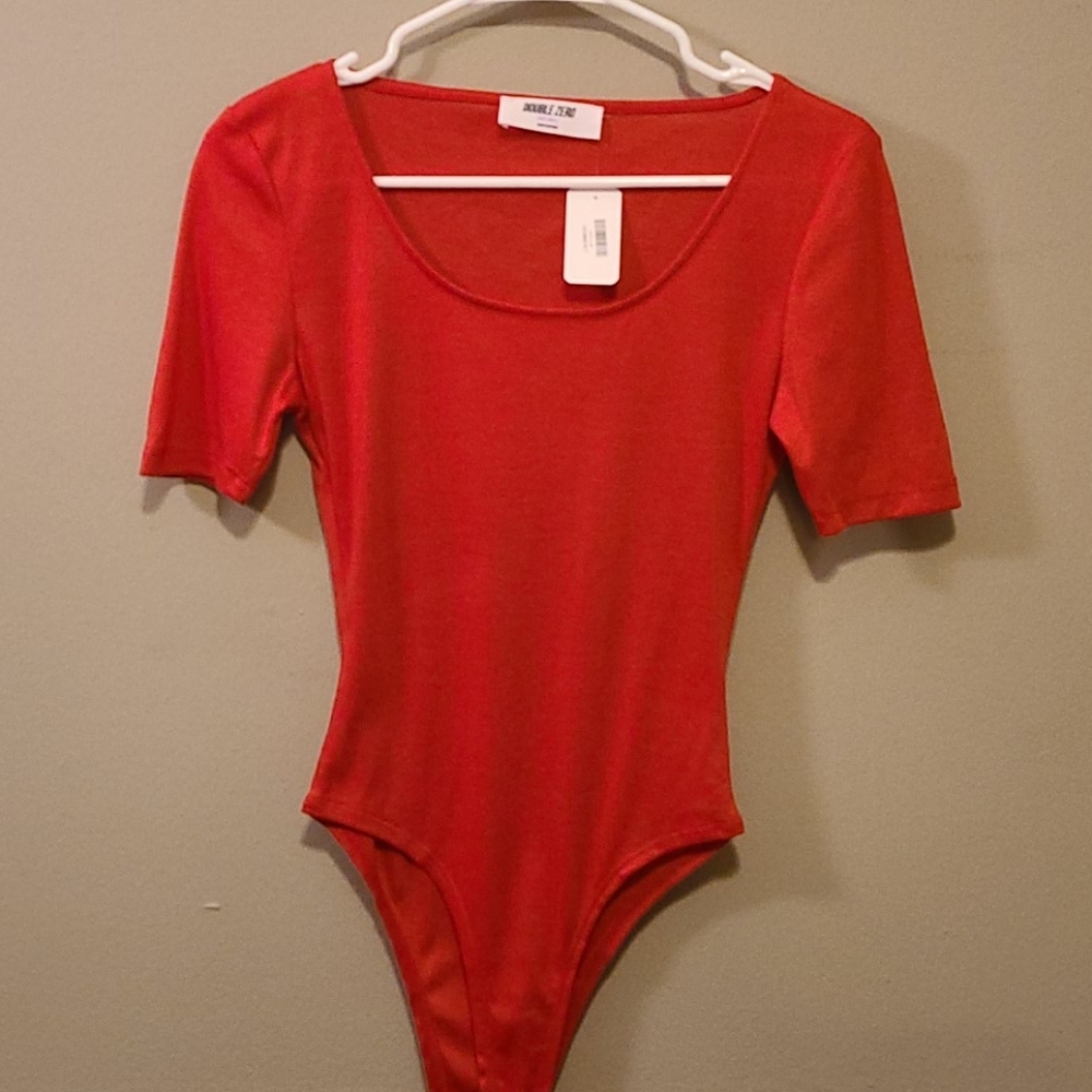 Red scoop neck bodysuit